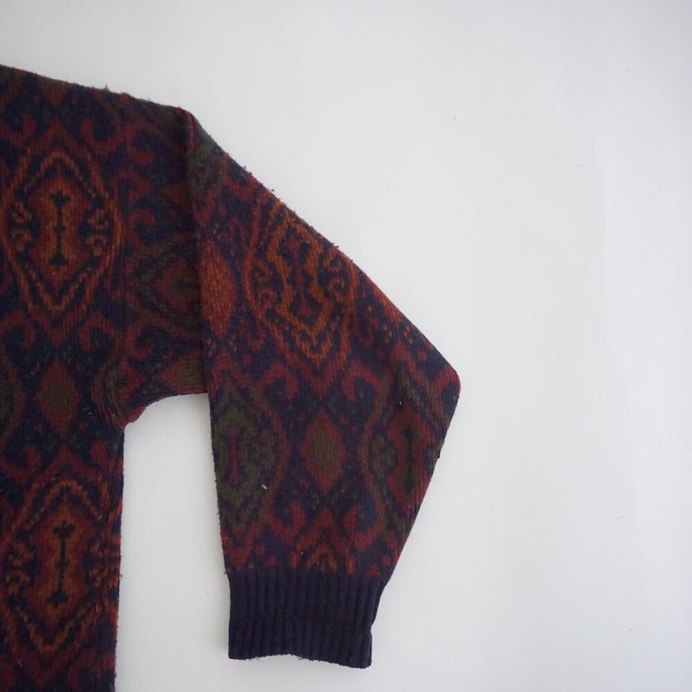 Vintage Melange Navy Burgundy Geometric Knit Button Front Cardigan Sweater L - Picture 4 of 11
